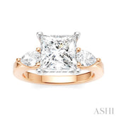 1/2 Ctw Tri-Mount Princess Shape Center Pear and Round Cut Diamond Semi-Mount Engagement Ring in 14K Rose and White Gold